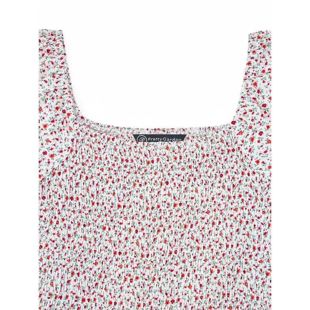 PRETTYGARDEN Women's Long Sleeve Ruffle Mini Dress, Size M, Modern Fit, Flower - Picture 3 of 4